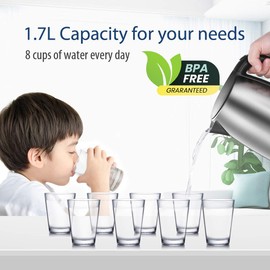 COMFEE' 1.7L Stainless Steel Electric Tea Kettle, BPA-Free Hot Water Kettle Electric with LED Light, Auto Shut-Off and Boil-Dry Protection, 1500W Fast Boil Electric Kettle