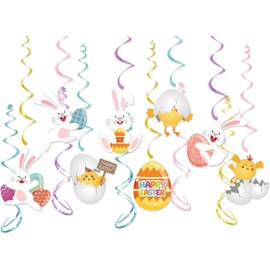 Pack of 13 Easter Ceiling Hangers, Spiral Garlands, Easter Bunny Hanging Spirals Garland, Easter Egg, Easter Decoration, Spirals Streamers, Hanging Swirl Decoration for Easter Party Supplies,