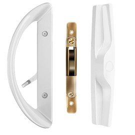 Lengtimo Sliding Door Lock with Mortise Lock (No Key), Patio Sliding Door Handle Reversible Design, Sliding Glass Door Lock Fits 3-15/16" Hole Spacing White