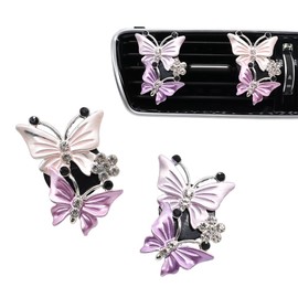 ORIESSE Butterfly Car Accessories,2pcs Cute Butterfly Car Air Freshener Vent Clips, Dubles Purple Pink Bling Butterflies Women Car Decorations,Pretty Car Accessories Car Charm for Women