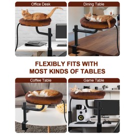 stohot Heated Cat Bed for Desk Indoor, Heated Pet Bed Hammock for Home Office Workspace with Adjustable Mount & 360° Rotation Arm, Small Cute Raised Round Cat Pet Bed Heater Cat Window