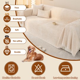 HANDONTIME Couch Cover for Sofa Beige Cover Blanket Sofa Covers Washable Sectional Couch Covers L Shape Jacquard Chenille Sofa Covers Couch Cover for Dogs Soft Thick Sofa Protector, 71" X150"