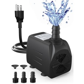 400GPH Submersible Water Pump(1500L/H, 25W), Ultra Quiet Water Fountain Pump with 6.56ft. High Lift & 6.5ft Power Cord, 3 Nozzles for Pond Waterfall, Fish Tank, Aquarium, Hydroponics