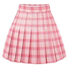 FindDress Plaid Pleated Skirts for Women Mini Tennis Skirt High Waist Skater Skirts Cheerleader Versatile Casual Skirt Stretchy Elastic Waist Pink White Plaid XL