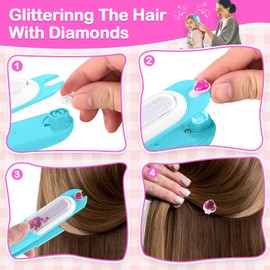 Hair Gem Stamper Kit, Bling Hair Jewels for Girls Toys, Hair Styling Tool with Reusable Shining Diamonds, Christmas Birthday Gifts Toys for Girls (red)