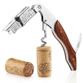 Sacacorchos de Sommelier Profesional,Abrebotellas de vino con mango de acero inoxidable y mango largo de palisandro,Corta-cápsulas integrado,para camareros,sommeliers,bartenders de bares,restaurantes