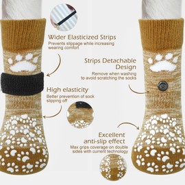 EXPAWLORER Double Side Anti-Slip Dog Socks with Adjustable Straps-Strong Grips Traction Control for Indoor on Hardwood Floor Wear,Best Paw Protector for Puppy Small Medium Large Dogs,X-large (6 Count)