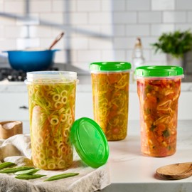 PLASTICPRO 12 Pack Twist Cap Food Storage Containers with Green Screw on Lid- 48 oz Reusable Meal Prep Containers - Large Freezer Containers Microwave Safe Green Plastic Food Storage