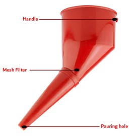 Red Angled Fuel Funnel – With fine mesh filter for easy refilling – Antistatic Lightweight Funnel – Practical and Versatile – Angled design that holds itself. Set by MYPURECORE