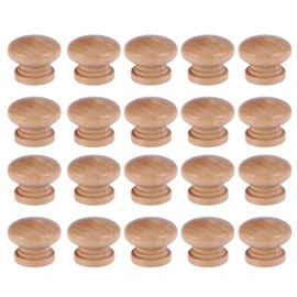 HOMSFOU 30pcs Mushroom Shape Wooden Knobs with Screws Single Hole Round Furniture Cabinet Handles Natural Finish for Kitchen and Dresser Pulls