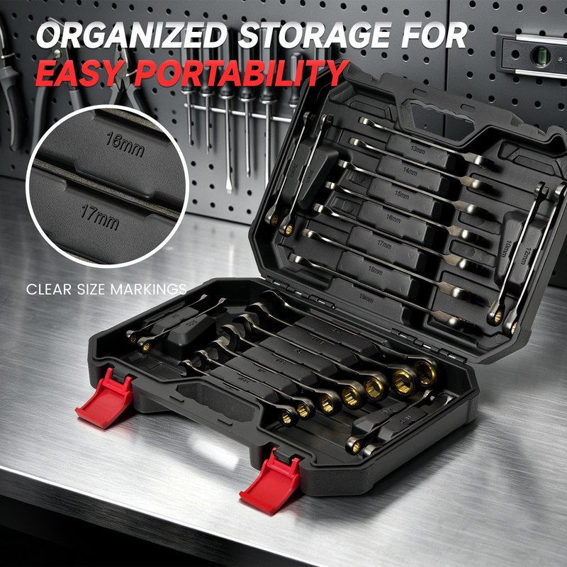 WOBANK 22-Piece Ratcheting Wrench Set, Ratchet Combination Wrenches Set with