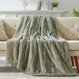 COZYART Faux Fur Sherpa Throw Blanket for Couch, Sage Green 50"x60" Sherpa Fleece Reversible Soft Fuzzy Fluffy Shaggy Microfiber Blankets for Sofa Bed Home Decor