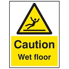 Caledonia Signs 14223E Caution Wet Floor Sign, 200 mm x 150 mm, Rigid Plastic