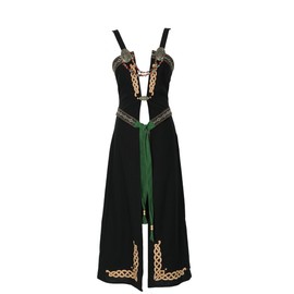 miccostumes Women's Retro Dress Medieval Viking Linen Blend Apron with Belt and Brooch, Black, Small