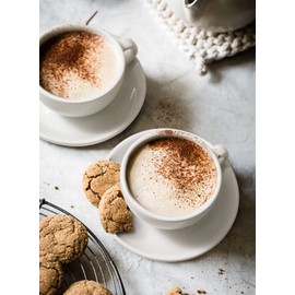 LE TAUCI 8 oz Cappuccino Cups with Saucers,Ceramic Large Coffee Cup for Au Lait, Double shot, Latte, Cafe Mocha, Tea - Set of 4, White