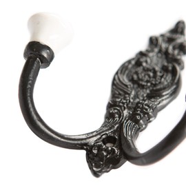 Hammer and Tongs - Ornate Double White Ceramic Coat Hook - W100mm x H115mm - Black
