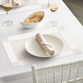 Artoid Mode Beige Crossweave Vinyl Non-Slip PVC Set of 6 Placemats, Wipeable Washable Woven Place Mats For Home Holiday Party Dining Table