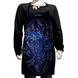 Ambesonne Constellation Apron, Antique Sky Map Hand Drawn Mythological History Galaxy, Small Apron Bib with Adjustable Ties for Baking Painting, Small Size, Blue Dark Blue Beige