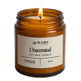 Bare Botanics Unscented Soy Candle - Premium, Non-Toxic Candle in 9 oz Jar - 100% Natural Soy Wax & Plant-Based Fragrance Oils, Naturally-Scented - Handpoured in WI - 40 Hrs Long Burning