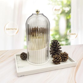 Ezebesta Makeup Brush Holder Organizer with Clear Lid 360 Rotating Sliding Opening Dustproof Brushes Container for Vanity