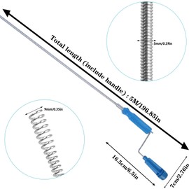 Minnhua Drain Unblocker Wire Tools 5M x 5mm Drain Snake Sink Unblocker Tool Flexible Drain Auger Spring Plumbing Snake Drain Hair Remover for Kitchen Sink Washbasins Toilet Tub Shower Basins