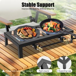 Double Burner, Outdoor Gas Stove Propane Cooker with Adjustable 0-10Psi Regulator Hose Portable Camping BBQ Cooker Propane Stove for Patio Camping, BBQ, Home Brewing, Turkey Fry, Maple Syrup Prep