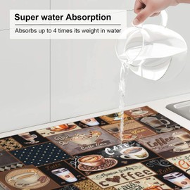 Boho Coffee Dish Drying Mat, Highly Absorbent Microfiber Kitchen Counter Pad Reusable Washable, 18*24"