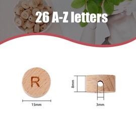 HOBBIESAY 78 Pieces 26 Styles Undyed Wooden Beads Horizontal Hole Random Alphabet Beads Flat Run with Letters AZ Cube Beads Initial Letter 26 for DIY Jewellery