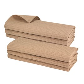 6 x Tea Towel Set, 100% Cotton Waffle Pique in Brown/Light Brown