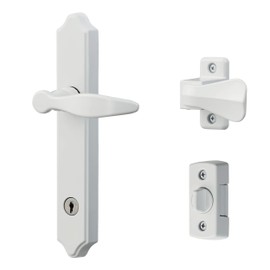 Ideal Security 1216 Surface Mount Storm Door Handle with Lock and Key for 1 – 1 ½ inches Thick Doors (White, 4-Posts)