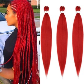 Pre Streched Braiding Hair Extensions 30 Inch 3 Packs Red Synthetic Colored Braiding Hair Crochet Braids Hair Hot Water Setting Soft Yaki Texture (30",Red)