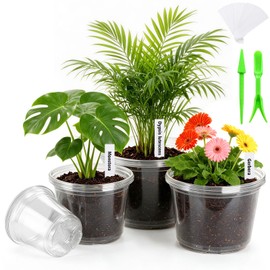 16 Pack 12/10/8/6 Inch Clear Nursery Pots with Drainage, Large Plastic Nursery Pots for Plants with Labels, Clear Plant Pots for Succulents, Flower & Vegetable
