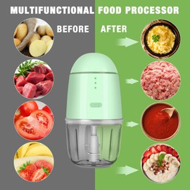 Food Processor - Rechargeable Mini Food Processor & Portable Small Food Chopper for Vegetables Fruit Onion Garlic, Kitchen 1.3Cup 10 0z,150 Watts, Glass Container Dishwasher Safe (Green)