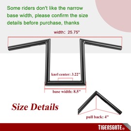 TIGERSGATE Black 12" Rise Z-Bar Sportster Handlebar with Indents for Harley 2007-up Sportster XL883 & XL1200 Models, 2006-2017 FXDB & 1996-2005 Dyna FXDWG, Some Yamaha Virago XV, Honda Models