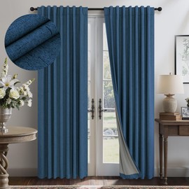 Navy Blue Black Out Curtains 63 Inch Long 2 Panel Burg Linen Textured Thermal Insulated Total Blackout Window Shades Soundproof Dark Out Curtain for Living Room Kids Children Boy Bedroom 63 Length