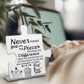 Thank you Appreciation gifts for Boss Mentor Leader, Going Away Gift Retirement Gift for Boss Coworker, Never forget you are the Piece that Made the Difference, Thank You Boss Plaque-DX137