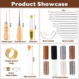 30 x Leather Sewing Set Leather Tool Set, Leather Sewing Awl Tool with Wax Thread, Saddle Yarn, Waxed Leather Thread, Leather Sewing Tools Set for DIY Craft Repairs, Bookbinder Set with Thimble Awl,