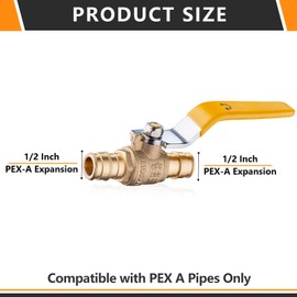 HeSun 5 PCs PEX A Expansion Ball Valve, 1/2-Inch Brass Shut Off Valve for Hot and Cold Water, Fit PEX-A Expansion Pipe, ASTM F1960, Yellow