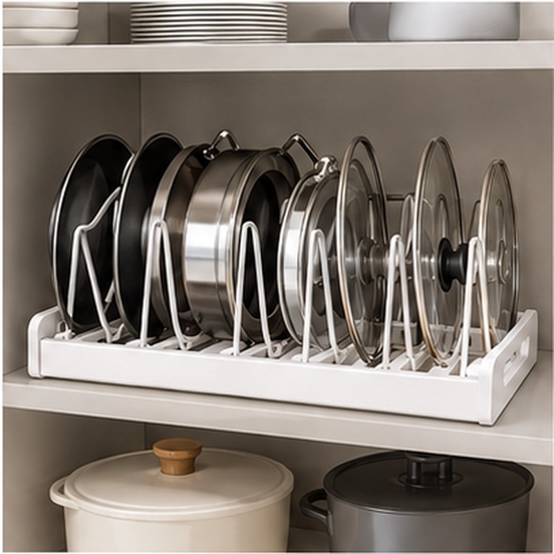 Expandable Pot and Pan Organizer Rack for Kitchen Cabinets –