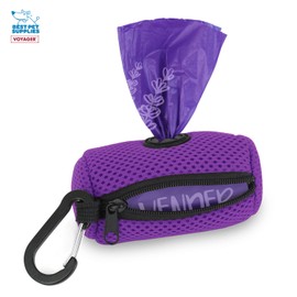 Best Pet Supplies Dog Poop Bag Holder Leash Attachment with 15 Bags, Purple, Reusable Mesh Dispenser Pouch for Travel, Walking, Park, and Outdoor Use, Soft and Durable with Clip-On
