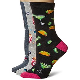 DAVCO Women's Novelty Socks 3 Pair Pack Set, Tacos Popcorn Wine, One Size