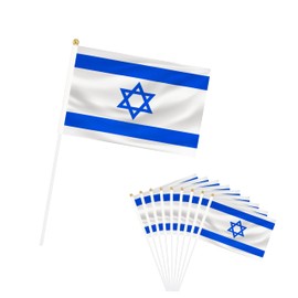 Rotenl Israel Small Mini Flags, 25 Pack Hand Held Israeli Stick Flags with 11.8 Inch Pole, 5.5x8.2 Inch International Country Flags, Festival Events, Parades, Patriotic, Indoor and Outdoor