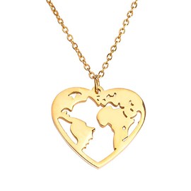 LuckyLy Collar de Mujer con Dije de Corazón Mundo, Cadena de Acero Inoxidable con Baño de Oro 18k – Accesorios para Mujer Ideales como Regalos para Mujer, Regalos para Novia, Modelo Kate
