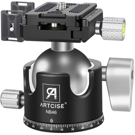 ARTCISE 46mm Low Center of Gravity Ball Head CNC Machined Aluminum 360 Degree Rotation Panoramic Ball Head Arca-Swiss Compatible Quick Shoe Free Head SLR DSLR Video Camera Max Load 20kg