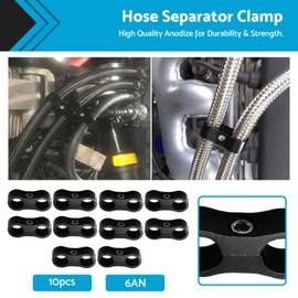 MAX COOL 10Pcs Black AN6 6AN AN-6 Nylon Braided Stainless Hose Separator Fuel line Mounting Clamps Hose Fitting Adapter Great for Fuel Hose, Oil Line, Brake Line, Water Pipe and Gas Line