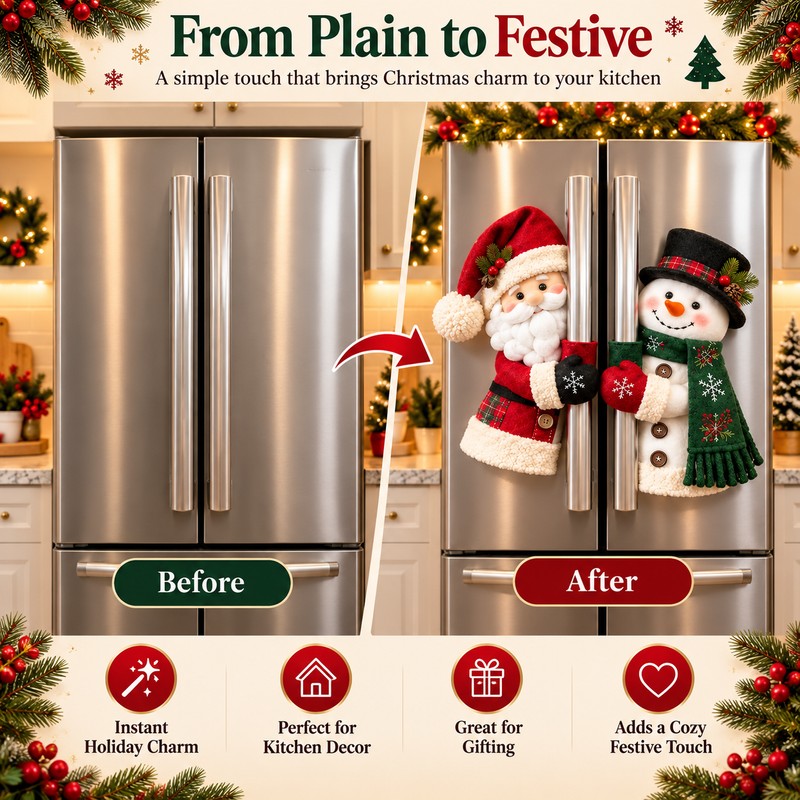 Christmas Refrigerator Handle Covers for Holiday Decorating – Plush Santa