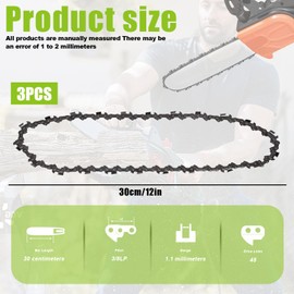 Saw Chains 30 cm, Pack of 3 3/8 Inch LP 45 Drive Links 1.1 mm Non-Return Chain Compatible with Fortexxa 18/30, Chainsaw Chains Compatible with Stihl Chainsaws
