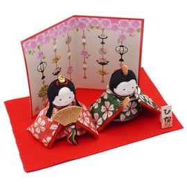 Ryukodo 1-884 Hina Poteri 2 People (Cherry Blossoms) with Folding Screen