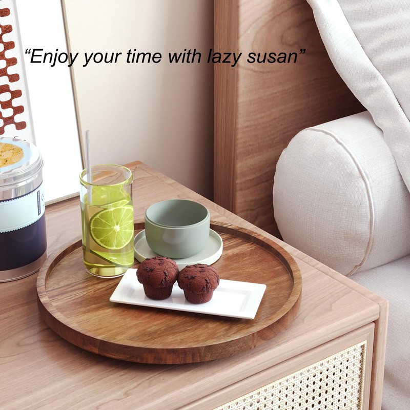 VERTORGAN Lazy Susan Organizer for Kitchen, Acacia Wood Turntable for