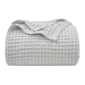 PHF Ultra Soft Waffle Weave Blanket King Size 104"x 90"- Washed Lightweight Breathable Cozy Woven Blanket for Bed - Aesthetic Decor for Couch Bedding Sofa Home Car - Light Grey
